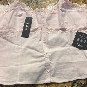 2 Lulu's Lace-Trim Button-Front Cami Tops- Pink and White